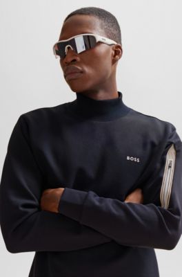 Cotton-blend sweatshirt with HD logo print, Dark Blue