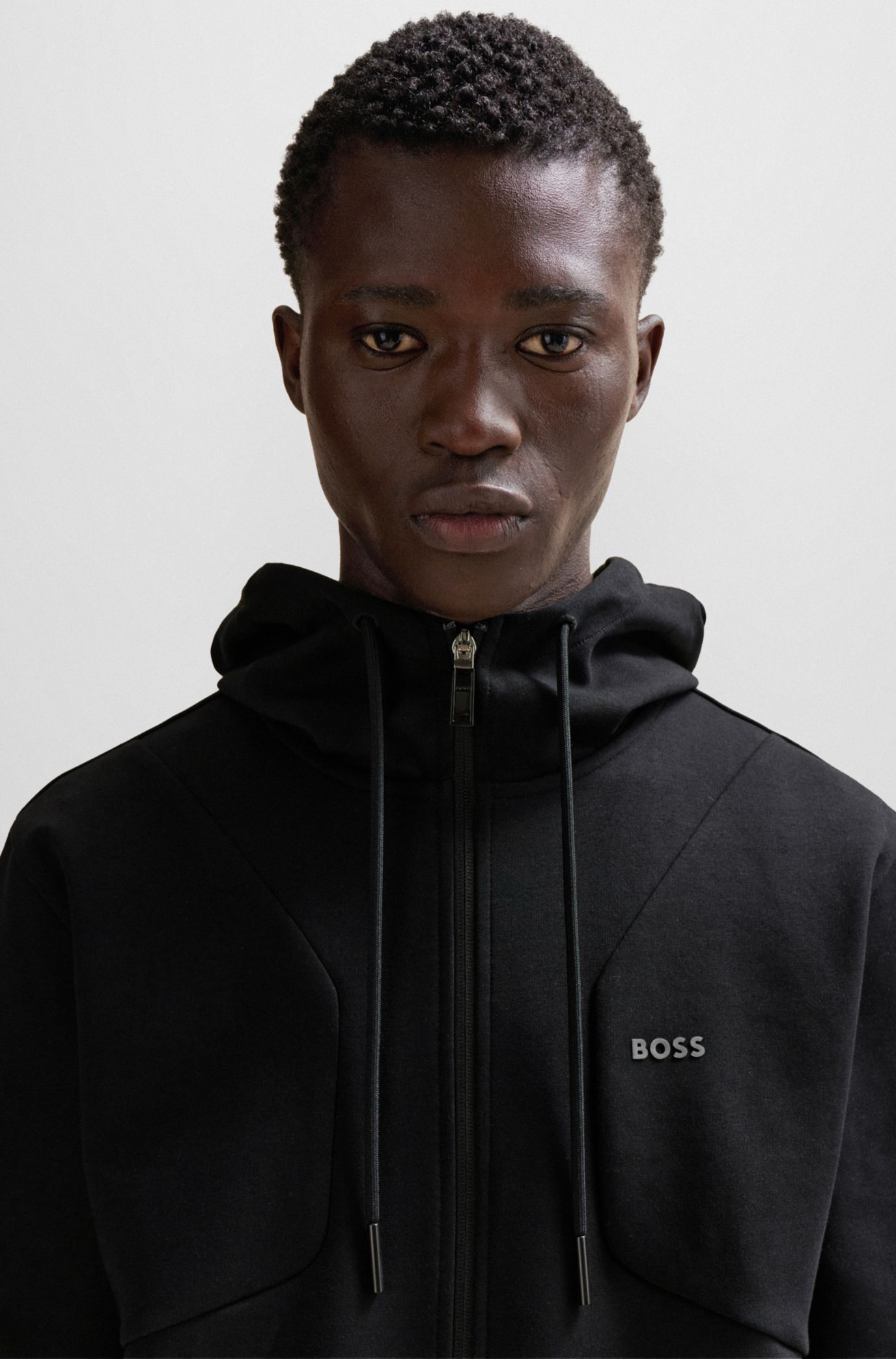 BOSS Cotton blend zip up hoodie with HD logo print