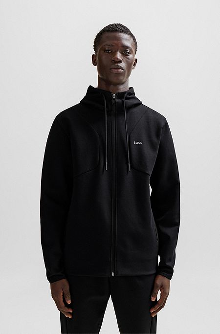 Cotton-blend zip-up hoodie with HD logo print, Black