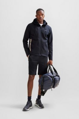 Sudadera de algod&oacute;n con capucha y cremallera con logo estampado HD, Azul oscuro