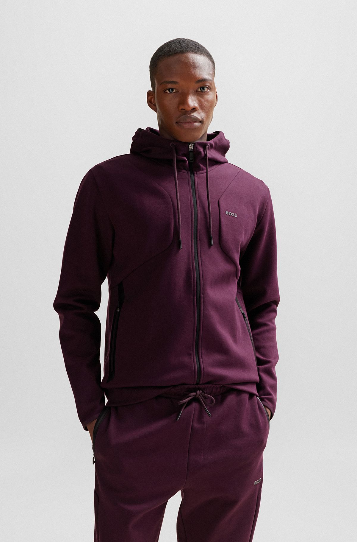 Cotton-blend zip-up hoodie with HD logo print, light pink