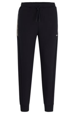 Hugo Boss Cotton-blend Tracksuit Bottoms With Hd Logo Print In Dark Blue