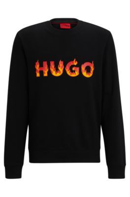 HUGO - Cotton-terry hoodie with puffed flame logo