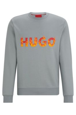 Hugo Cotton-terry Sweatshirt With Puffed Flame Logo In Grey