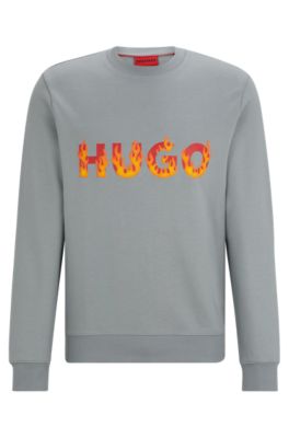 HUGO Cotton terry sweatshirt with puffed flame logo