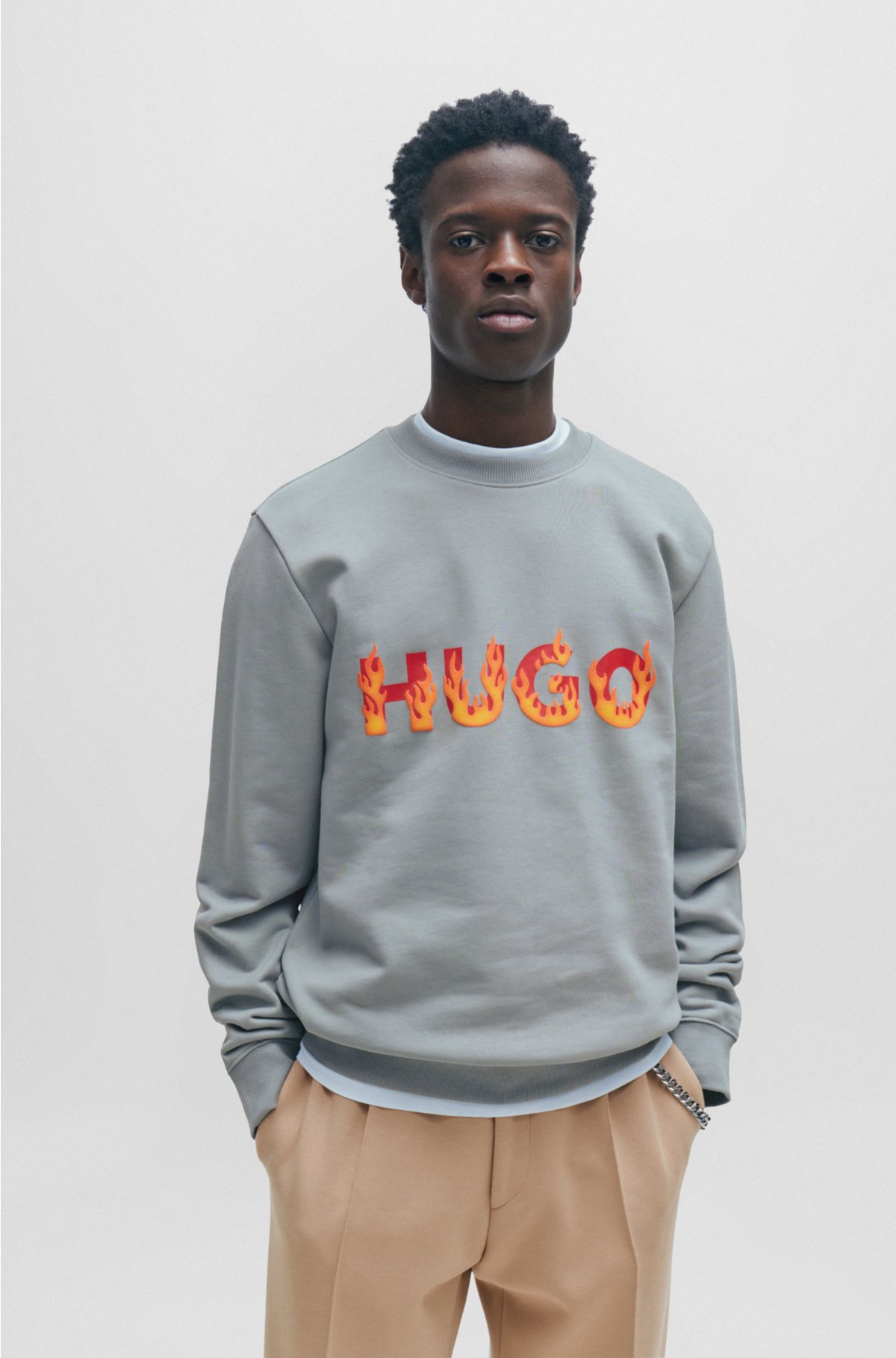 with Cotton-terry puffed logo flame sweatshirt - HUGO