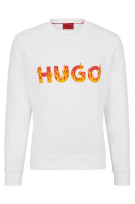 Hugo Cotton-terry Sweatshirt With Puffed Flame Logo In White