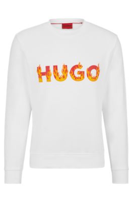 HUGO - Cotton-terry sweatshirt with puffed flame logo