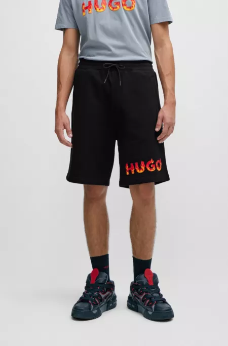Cotton-terry shorts with puffed flame logo