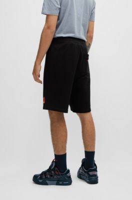 Cotton-terry shorts with puffed flame logo, Black