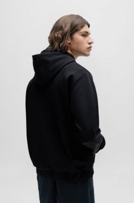 Sudadera con capucha relaxed fit en algod&oacute;n el&aacute;stico con bolsillos en contraste, Negro