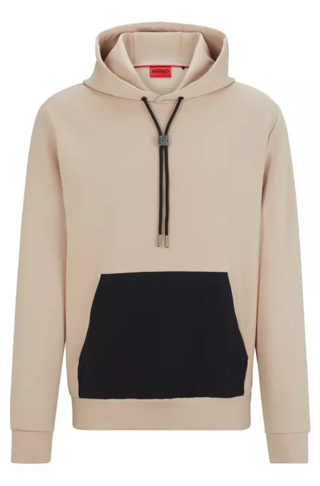 Relaxed-fit hoodie in stretch cotton with contrast pocket