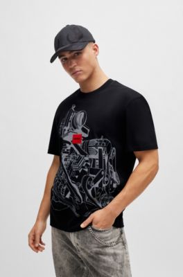 Relaxed-fit T-shirt in cotton jersey with seasonal artwork, Black