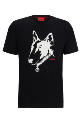 Hugo Cotton-jersey T-shirt With Dog Artwork In Black