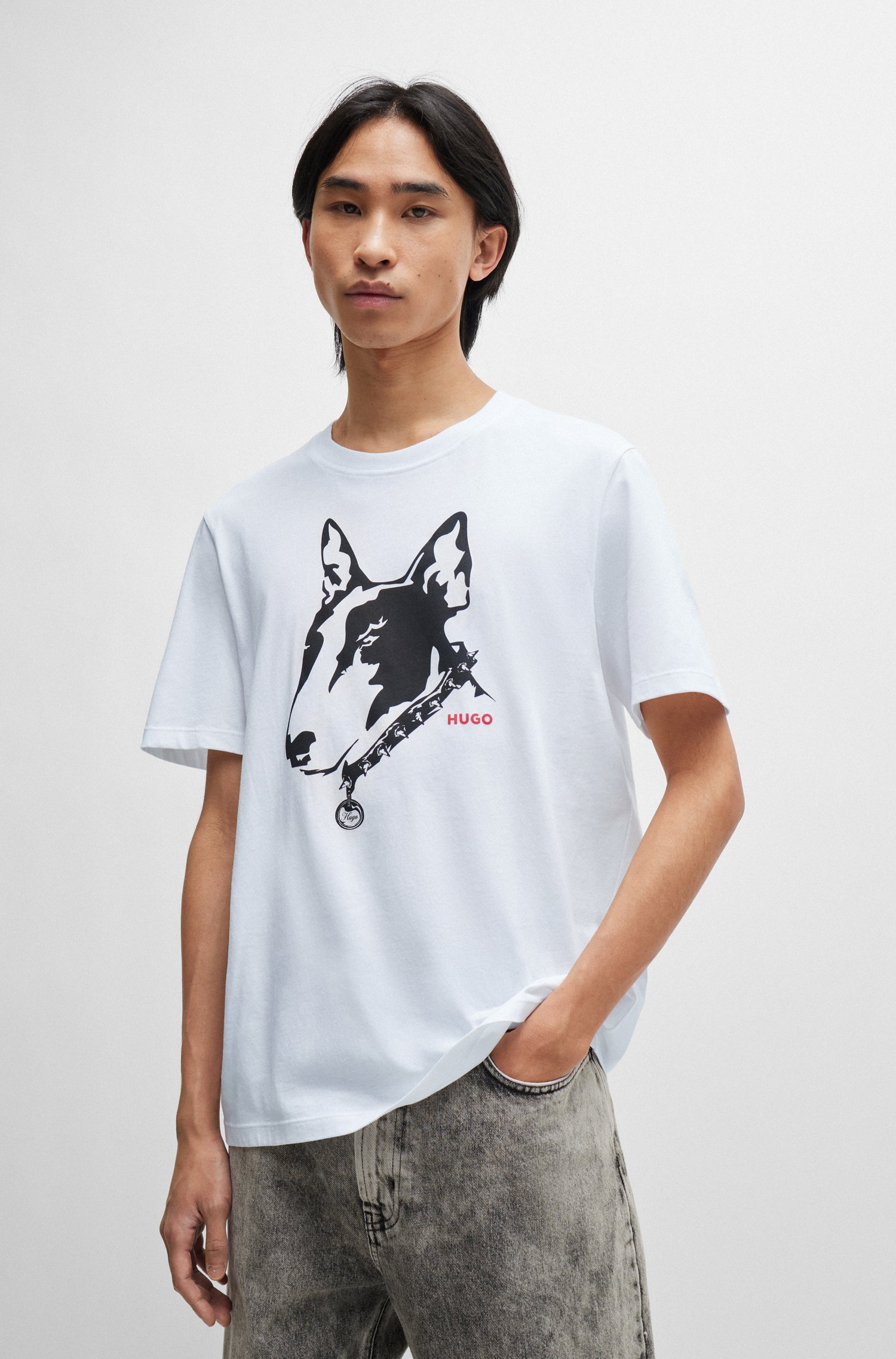 Camiseta de punto algodón con ilustración perro