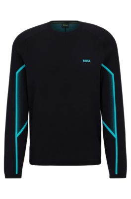 Hugo Boss Regular-fit Sweater With Ribbed Cuffs In Degrad Jacquard In Dark Blue