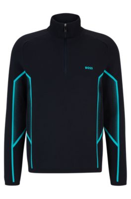 Shop Hugo Boss Zip-neck Regular-fit Sweater With Degrad Jacquard In Dark Blue