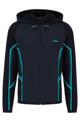 Hugo Boss Regular-fit Hooded Jacket With Degrad Jacquard In Dark Blue