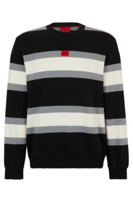 Hugo Cotton Sweatshirt With Block Stripes And Red Logo Label In Patterned