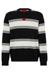Cotton sweatshirt with block stripes and red logo label, Patterned