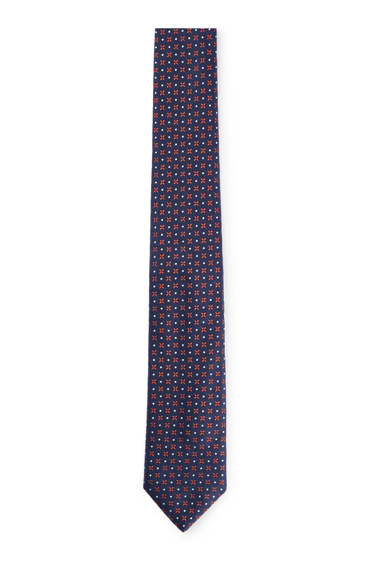 Silk-blend tie with jacquard-woven micro pattern, Red