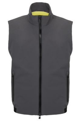Hugo Boss Regular-fit Gilet In Water-repellent Performance-stretch Fabric In Grey