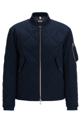 Hugo Boss Quilted Regular-fit Jacket With Branded Sleeve Pocket In Dark Blue