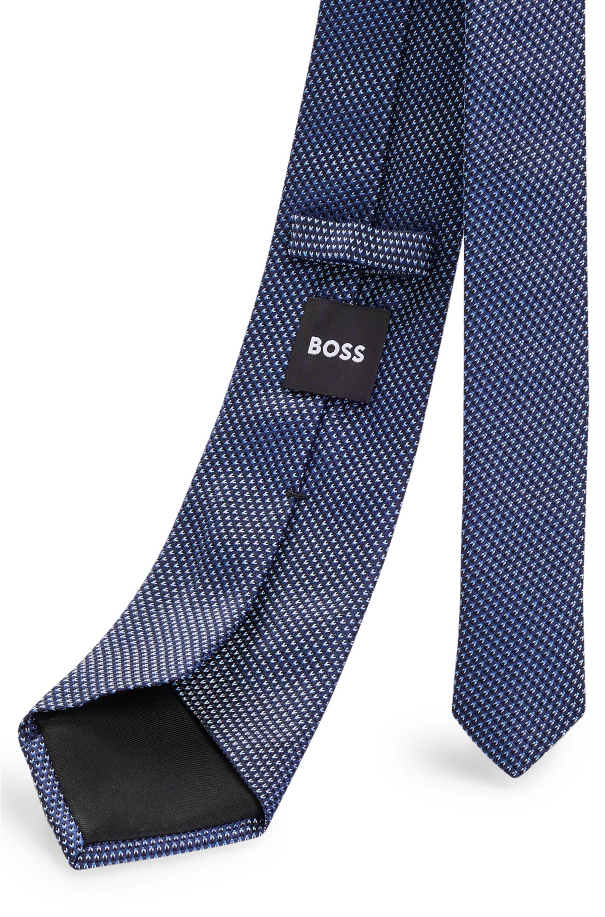 Silk-jacquard tie with all-over micro pattern, Dark Blue