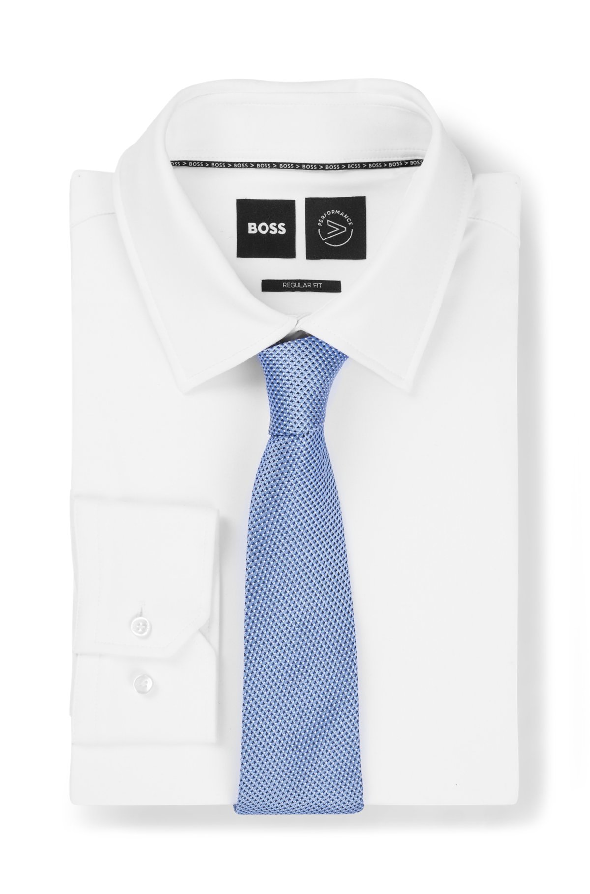 Silk-jacquard tie with all-over micro pattern, Light Blue