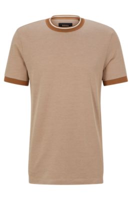 Shop Hugo Boss Micro-pattern T-shirt In Cotton And Silk In Beige