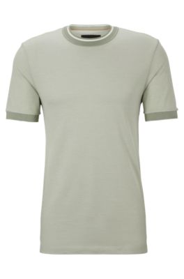 Shop Hugo Boss Micro-pattern T-shirt In Cotton And Silk In Light Green
