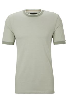 Hugo Boss Micro-pattern T-shirt In Cotton And Silk In Light Green
