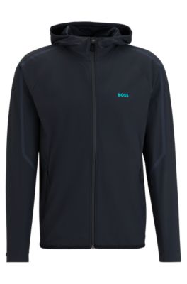 BOSS - Active-stretch zip-up hoodie with decorative reflective pattern