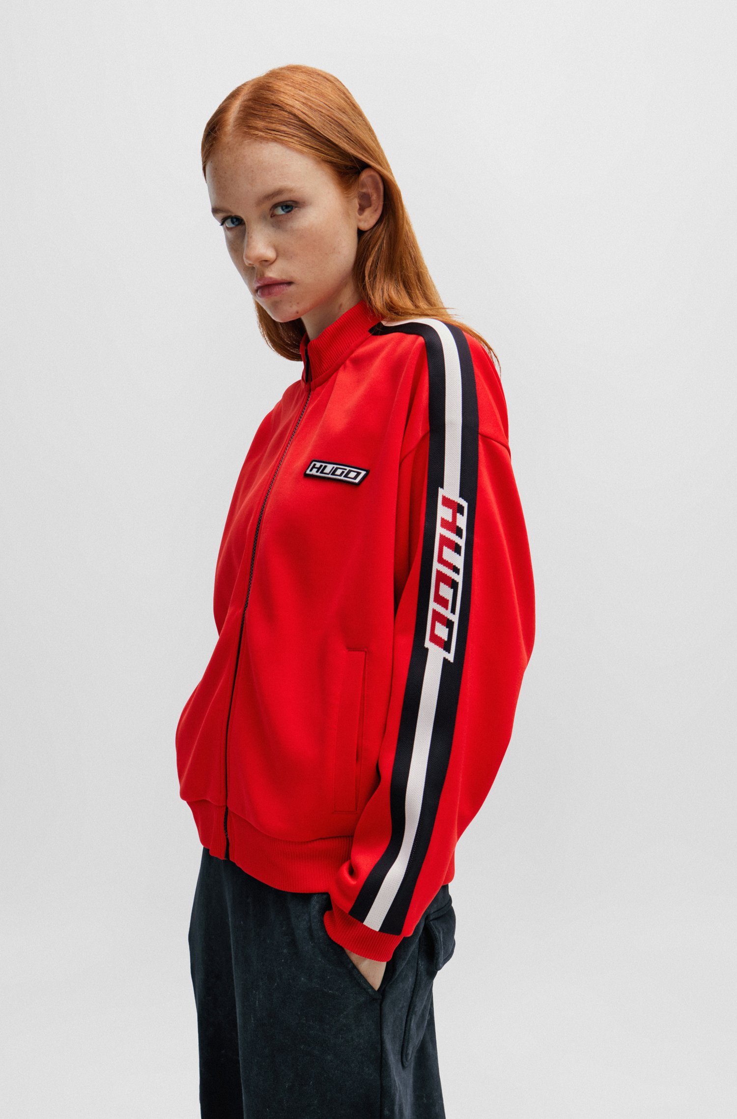 Racing-inspired jacket with striped logo tape