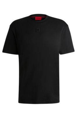 Interlock-cotton T-shirt with metallic stacked-logo badge, Black