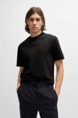 T-shirt en coton interlock avec badge logo m&eacute;tallique revisit&eacute;, Noir