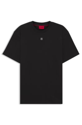 T-shirt en coton interlock avec badge logo m&eacute;tallique revisit&eacute;, Noir
