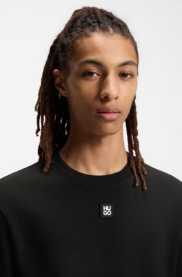 T-shirt en coton interlock avec badge logo m&eacute;tallique revisit&eacute;, Noir