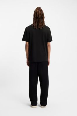 T-shirt en coton interlock avec badge logo m&eacute;tallique revisit&eacute;, Noir