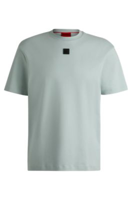 Hugo Interlock-cotton Regular-fit T-shirt With Stacked Logo In Light Grey