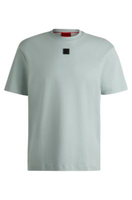 HUGO Interlock cotton regular fit T shirt with stacked logo Light Grey