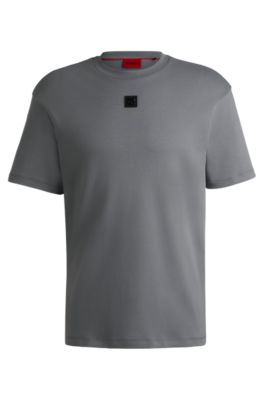 Camiseta en algod&oacute;n interlock con insignia met&aacute;lica con logo apilado, Gris claro