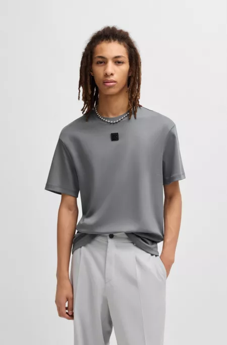 Interlock-cotton T-shirt with metallic stacked-logo badge