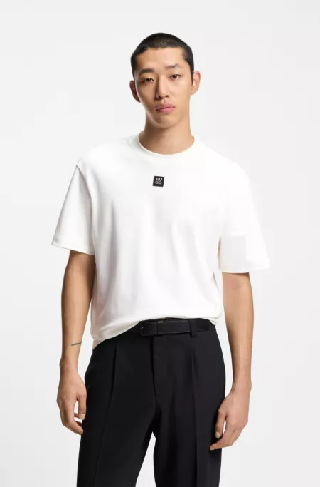 Interlock-cotton T-shirt with metallic stacked-logo badge