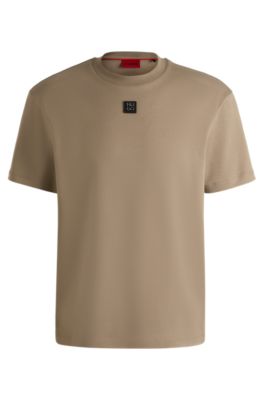T-shirt en coton interlock avec badge logo m&eacute;tallique revisit&eacute;, Marron