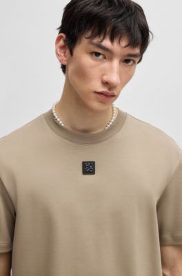 T-shirt en coton interlock avec badge logo m&eacute;tallique revisit&eacute;, Marron