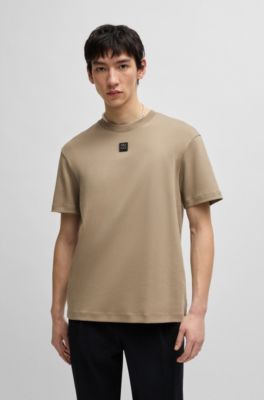 T-shirt en coton interlock avec badge logo m&eacute;tallique revisit&eacute;, Marron