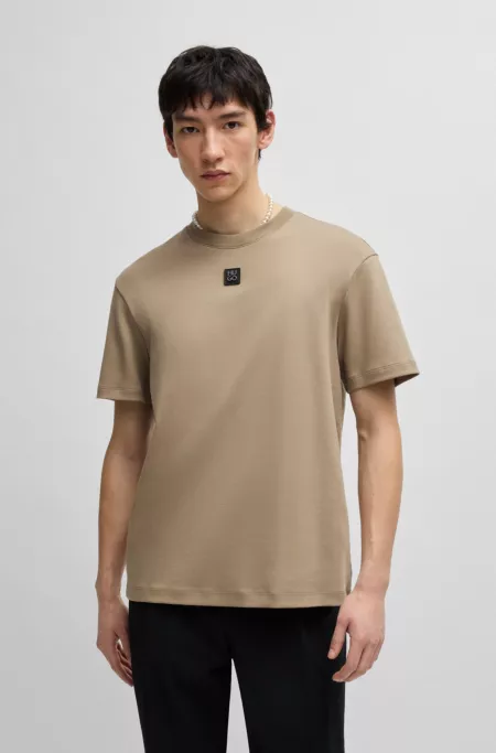 Interlock-cotton T-shirt with metallic stacked-logo badge
