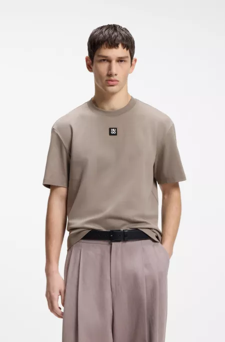 Interlock-cotton T-shirt with metallic stacked-logo badge