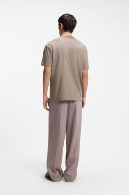 Interlock-cotton T-shirt with metallic stacked-logo badge, Light Brown